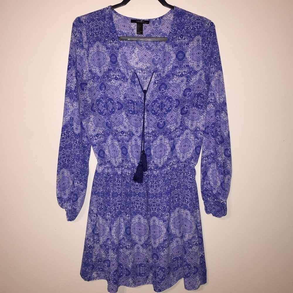 Boho Peasant Dress Blue White